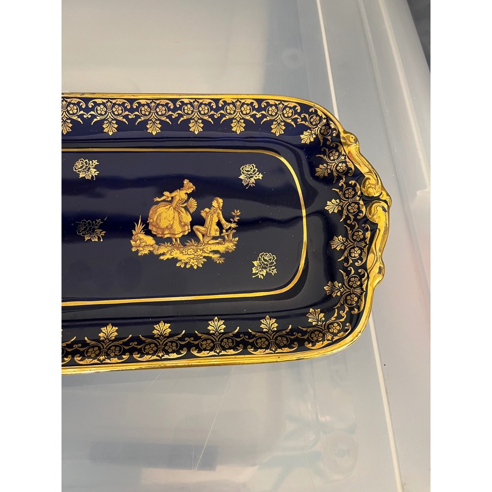 Limoges France Cobalt Blue Gold Gilded Fragonard Courting Scene Sandwich Tray - Picture 3 of 8